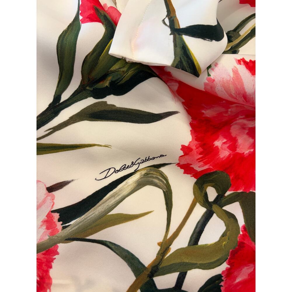 DOLCE & GABBANA Pink Carnation Floral Print Long Sleeve Silk Mini Dress - Picture 7 of 8
